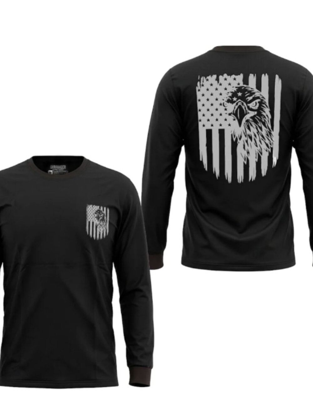Men's Black Long Sleeve T-Shirt with American Eagle & Flag Print